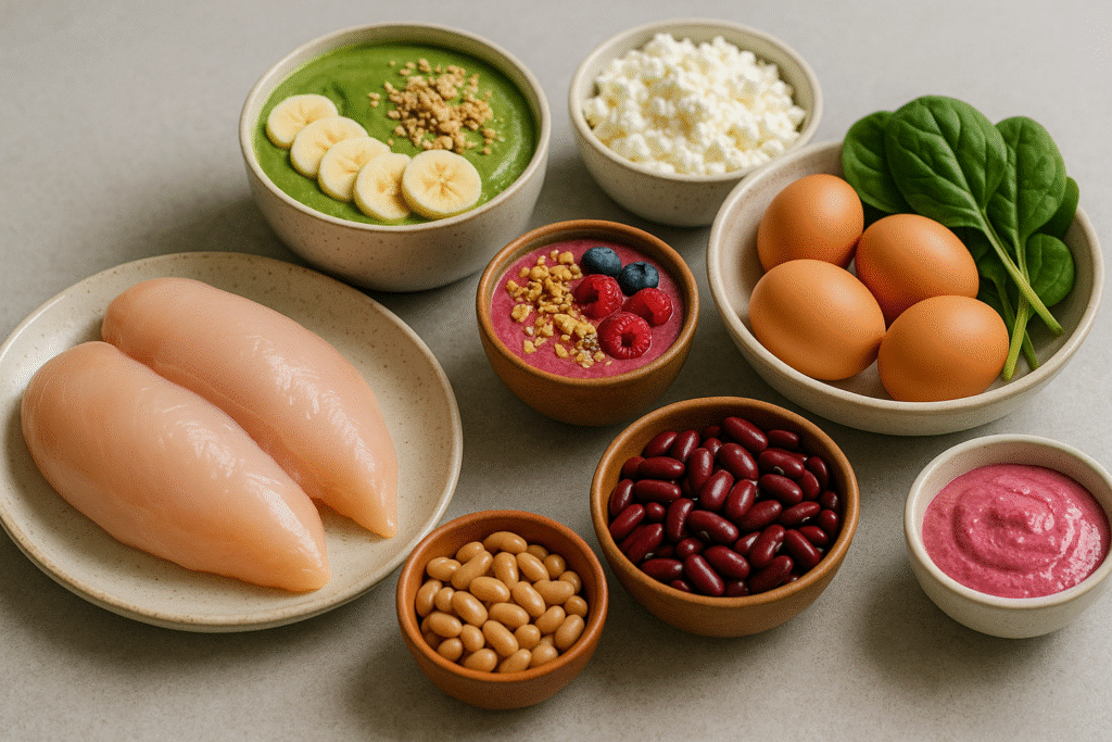 variedad de alimentos ricos en proteínas