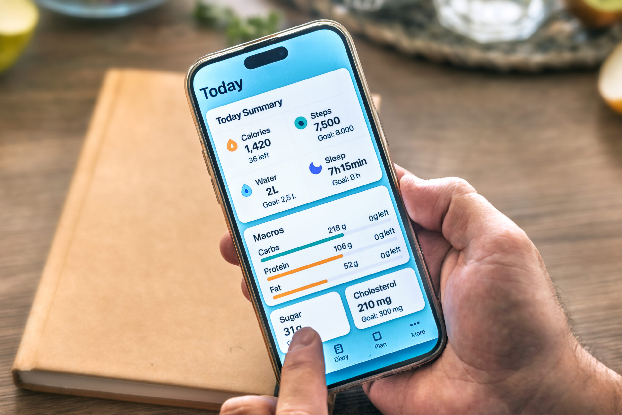 man tracks health data during healthy lifestyle